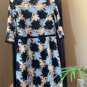 Minuet Black, Beige, and Light Blue Lace Mini Dress. Size Large.